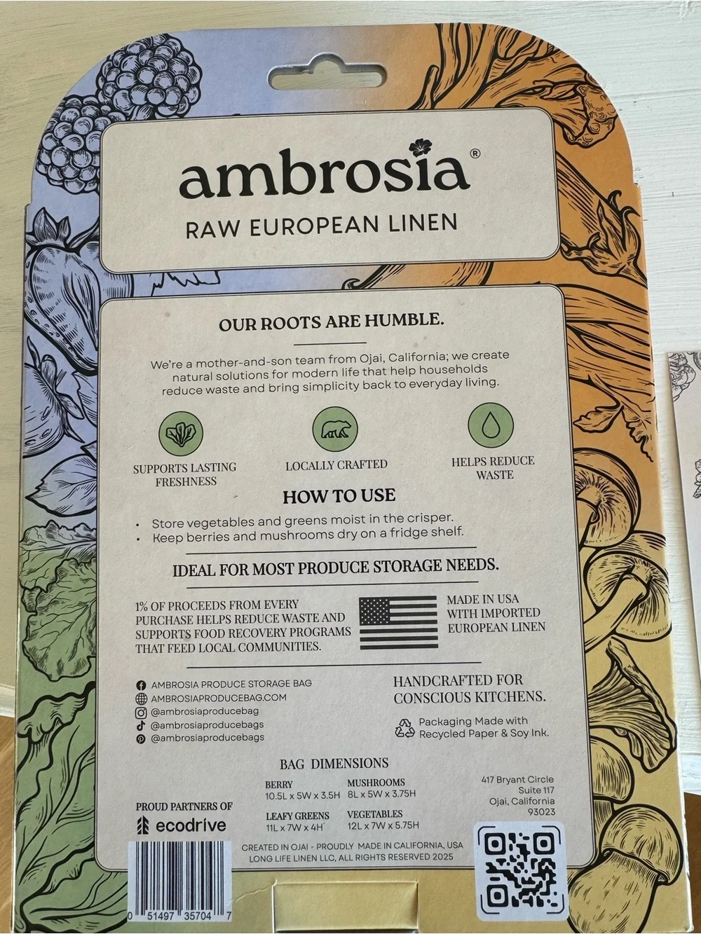Ambrosia Linen Produce Storage Bag Set of Four